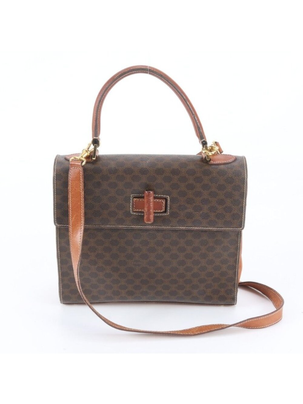 Celine Vintage Macadam Leather 2-Way Shoulder Bag Crossbody Hand